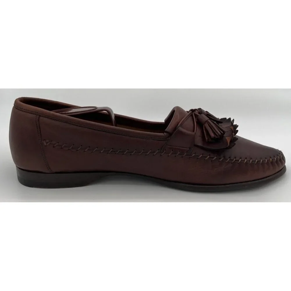 Santoni Italy Handmade Stitched Brown Leather Kiltie Tassell Loafers Men Size 9D